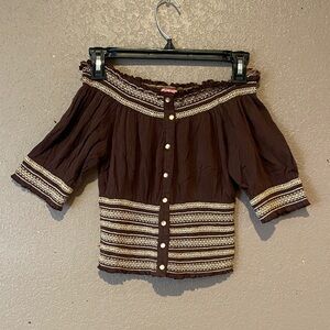 She's Cool Brown and Cream Off-Shoulder Blouse